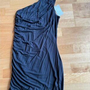 A New Day Black Asymmetrical Ruched One Shoulder Dress